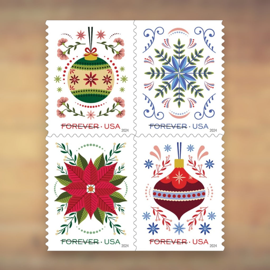 Holiday Joy Forever Stamps, 2024 Booklet – Holiday Cards and Letters