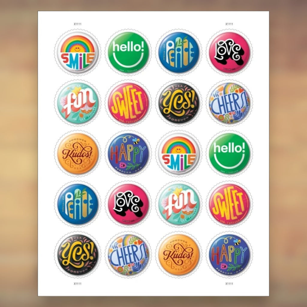 Pinback Buttons Forever Stamps, 2024 Sheet – Greeting Cards and Letters