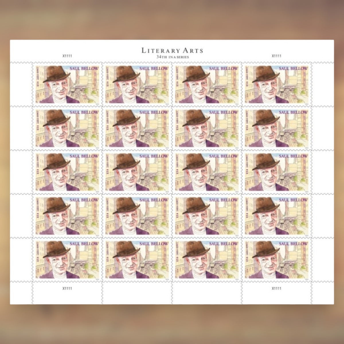 Saul Bellow Three-Ounce Rate Stamps, 2024 Sheet – Heavier Letters and Stamp Collecting