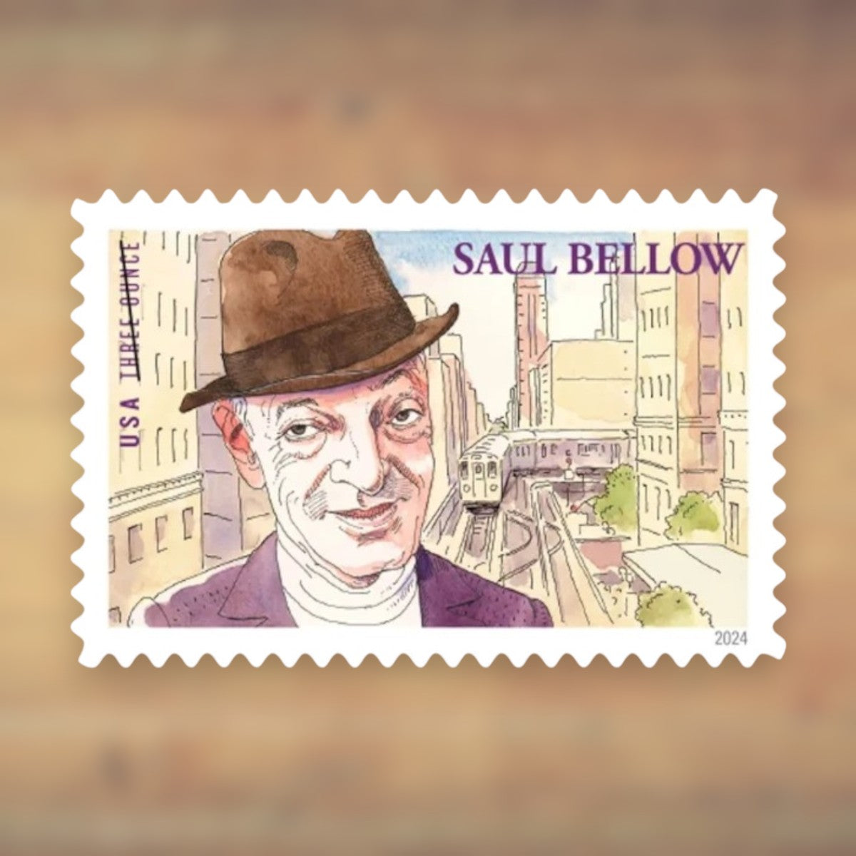 Saul Bellow Three-Ounce Rate Stamps, 2024 Sheet – Heavier Letters and Stamp Collecting