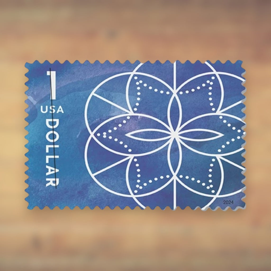 $1 Floral Geometry Postage Stamps, 2024 Sheet – Packages, Large Envelopes and Additional Postage
