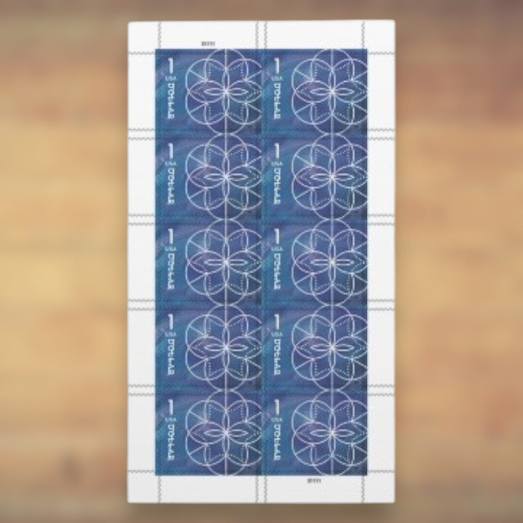 $1 Floral Geometry Postage Stamps, 2024 Sheet – Packages, Large Envelopes and Additional Postage