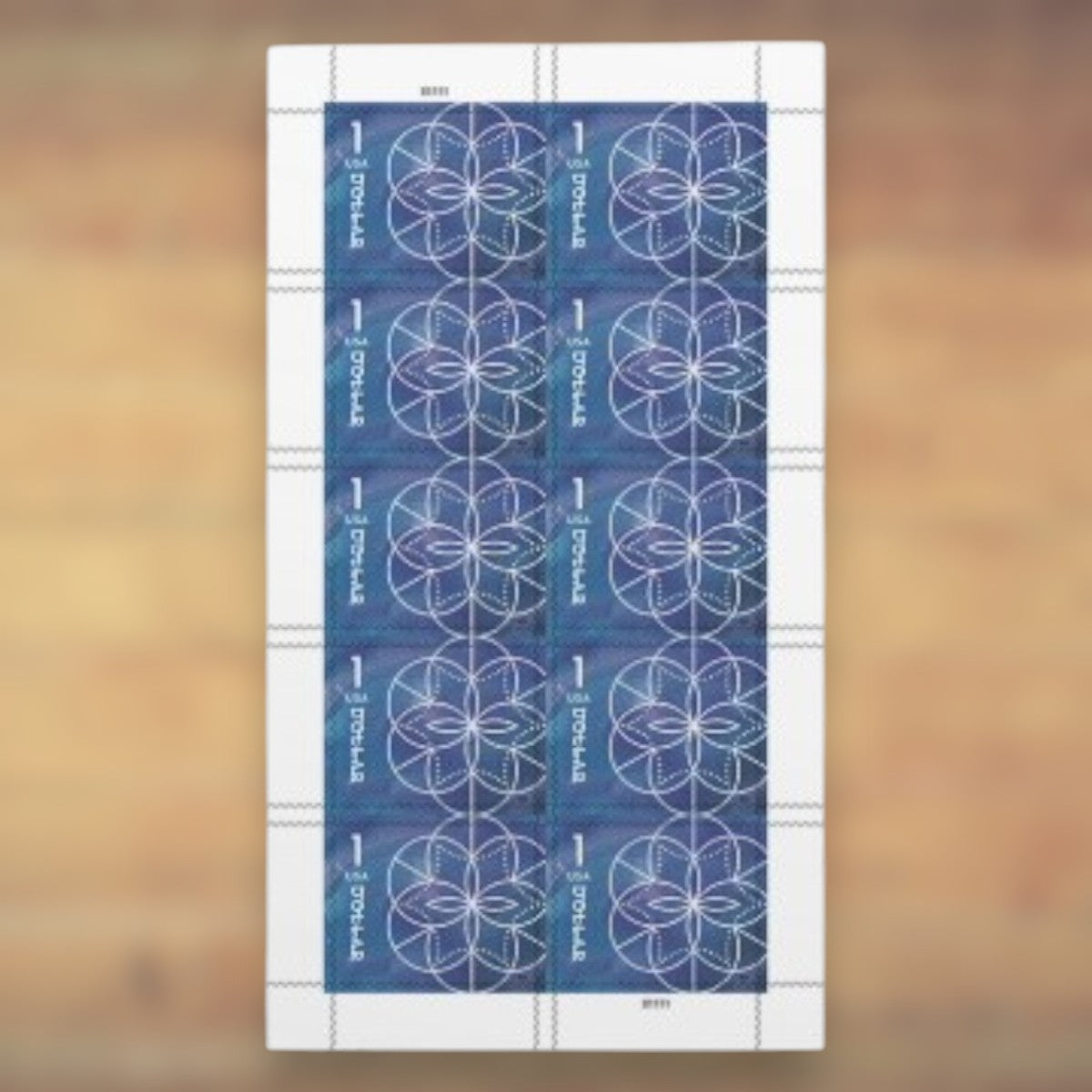 $1 Floral Geometry Postage Stamps, 2024 Sheet – Packages, Large Envelopes and Additional Postage