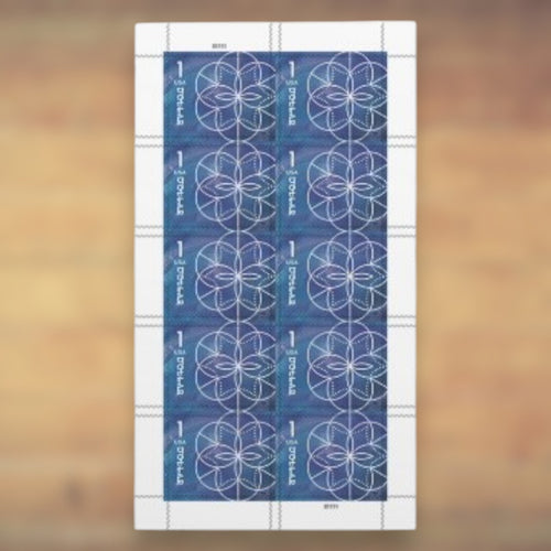 $1 Floral Geometry Postage Stamps, 2024 Sheet – Packages, Large Envelopes and Additional Postage