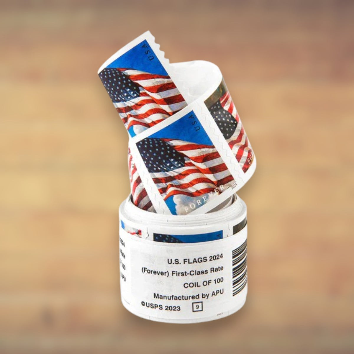 2024 U.S. Flags Forever Stamps – 50/100/250/500 Rolls, 100 Stamps per Roll