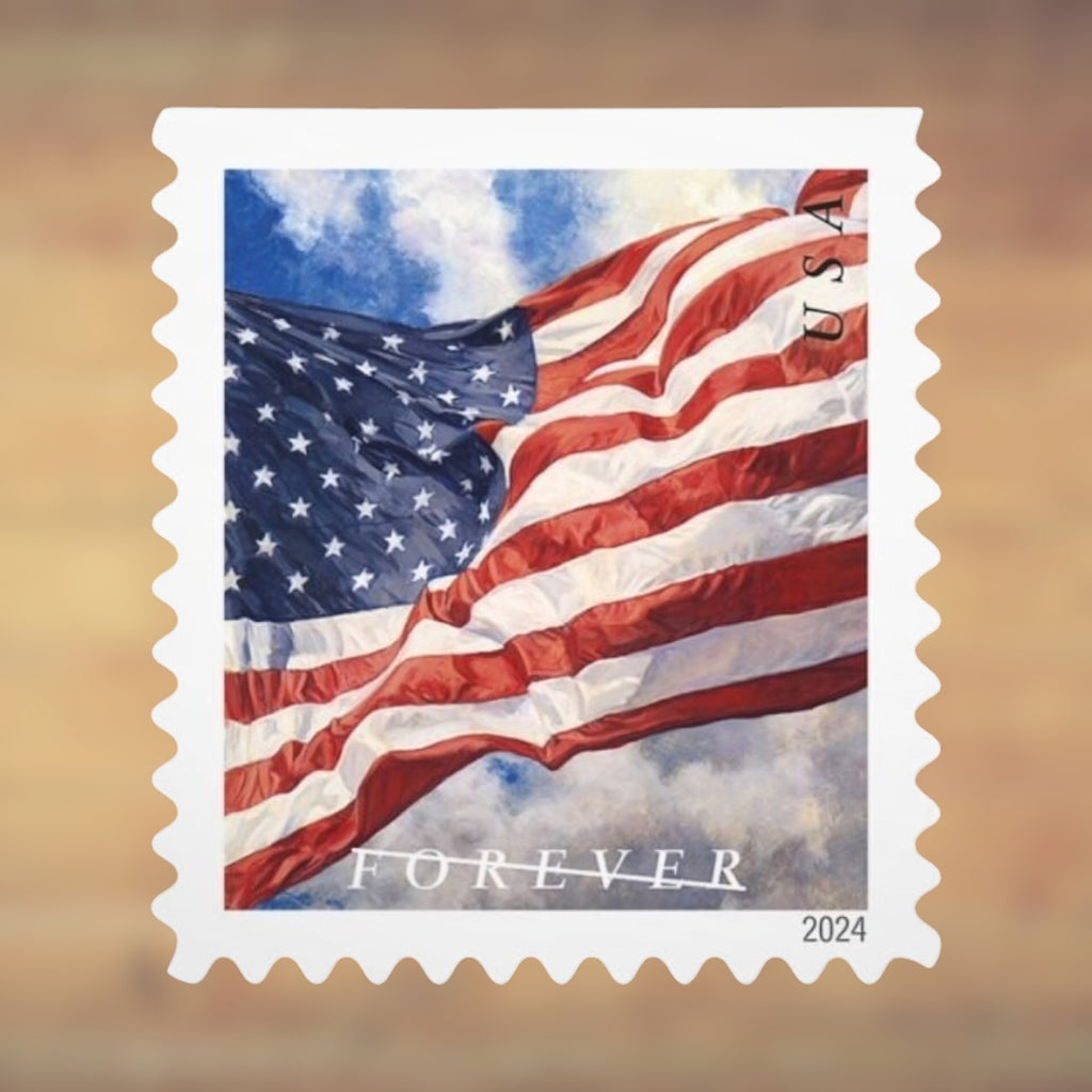 2024 U.S. Flags Forever Stamps – 50/100/250/500 Rolls, 100 Stamps per Roll