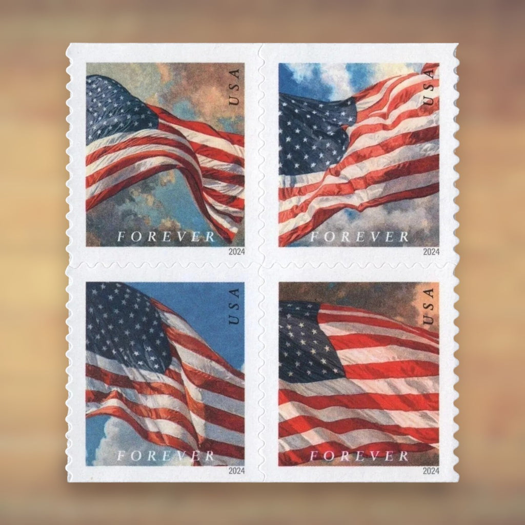 2024 U.S. Flags Forever Stamps – 250/500/1250/2500 Booklets, 100 Stamps per Booklet