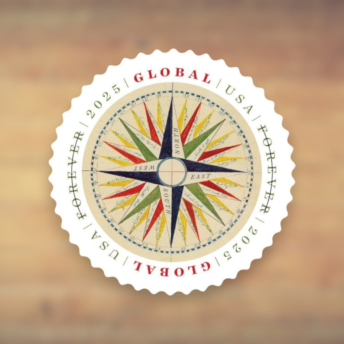 1794 Compass Rose Global Forever Stamps, 2025 Sheet – International Mail