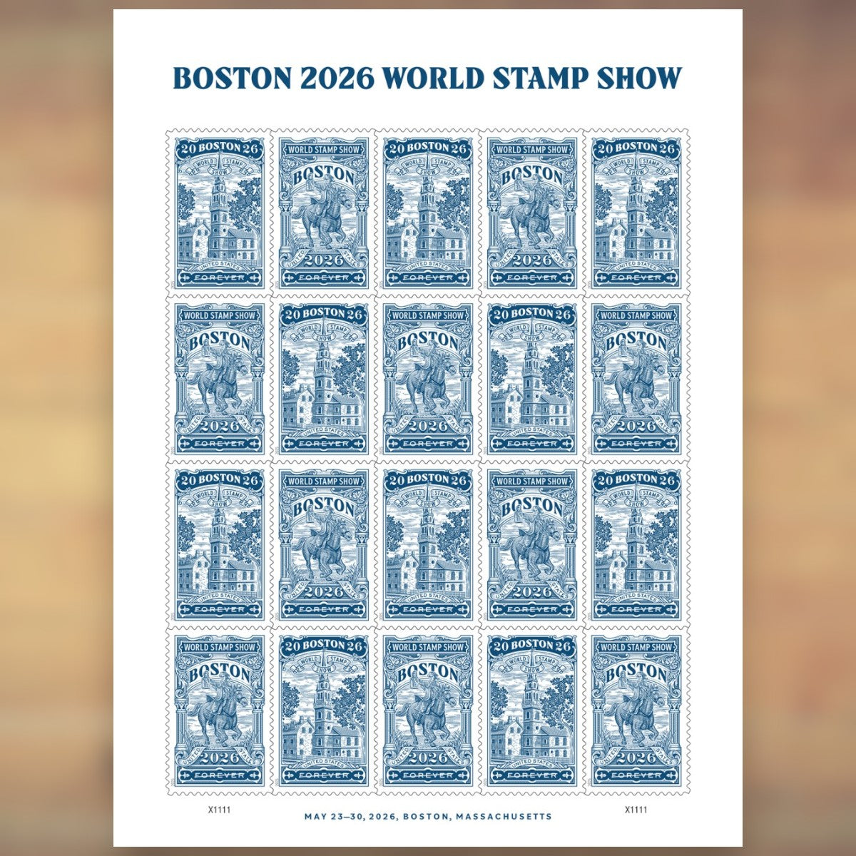 2026 Boston World Stamp Show Forever Postage Stamps Sheet First-Class