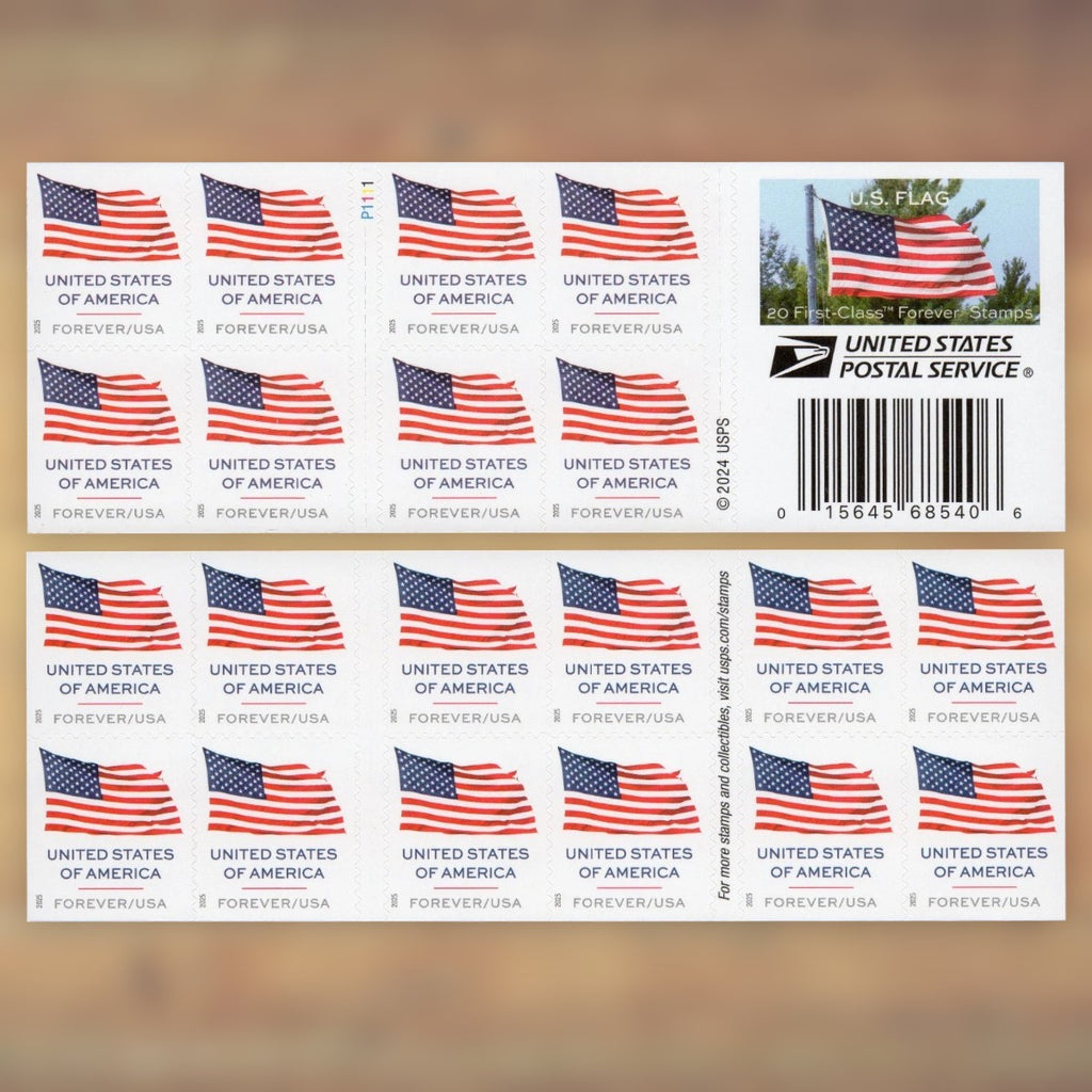2025 U.S. Flags Forever Stamps – 250/500/1250/2500 Booklets, 100 Stamps per Booklet