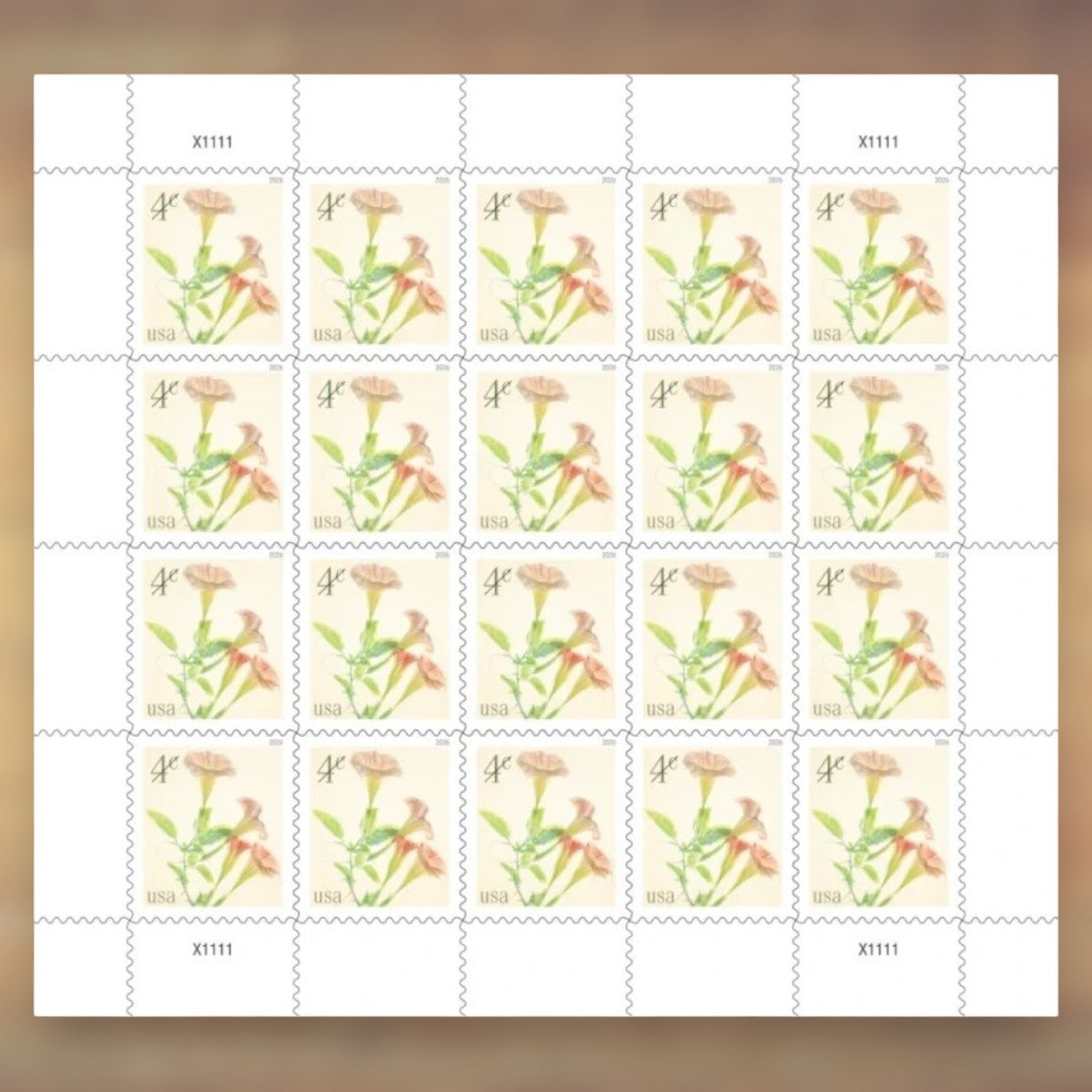 Angel’s Trumpets 4¢ Postage Stamps, 2026 Sheet – Additional Postage for Cards and Letters