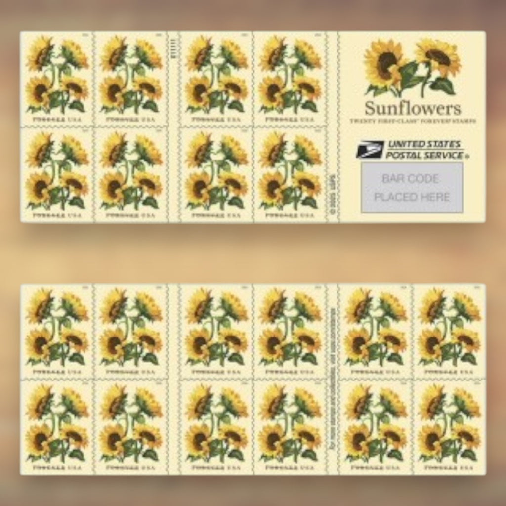 Sunflowers Forever Stamps, 2026 Booklet – Greeting Cards, Thank-You Notes and Letters