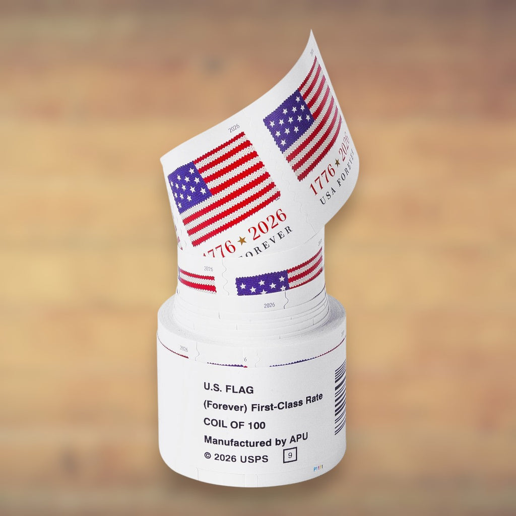 2026 U.S. Flags Forever Stamps – 50/100/250/500 Rolls, 100 Stamps per Roll