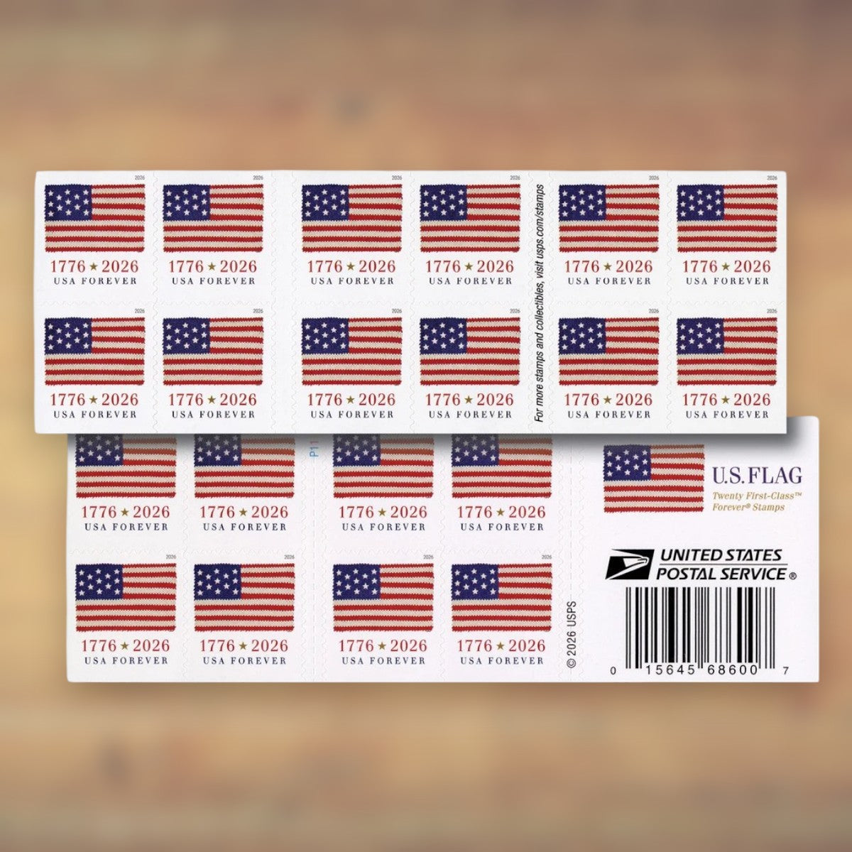 U.S. Flags Forever Stamps, 2026 Booklet – Everyday Cards, Letters and Business Mail