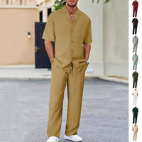 Men's Short Sleeve Shirt & Pants Set | Casual Lapel Two-Piece Trouser Suit
