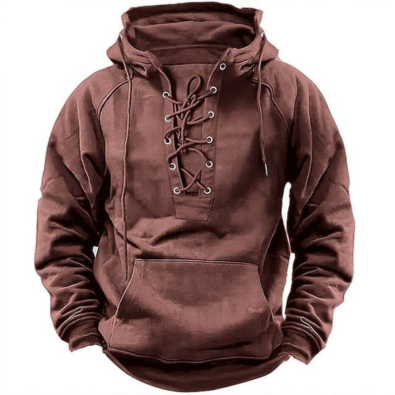 Men's Lace-Up Sports Hoodie  Casual Pocket Sweatshirt