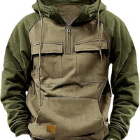 Men's Retro Cargo Hoodie - Half Zip Fleece Sweatshirt with Pockets