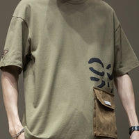 Men's Summer Loose Plus Size Pocket Printed Top T-shirt With Short Sleeves