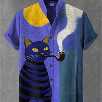 Mens Printed Short-Sleeve Stand-Up Collar Top