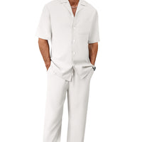 Men's Short Sleeve Shirt & Pants Set | Casual Lapel Two-Piece Trouser Suit