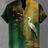 Mens Printed Short-Sleeve Stand-Up Collar Top