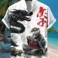 Mens Printed Short-Sleeve Stand-Up Collar Top