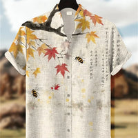 Mens Printed Short-Sleeve Stand-Up Collar Top