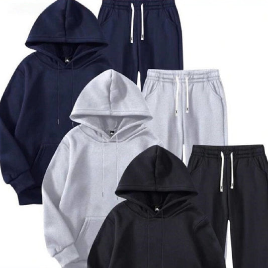 Men's Solid Color Hoodie Casual Set