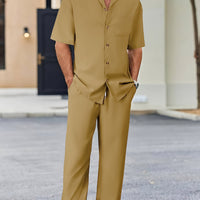 Men's Short Sleeve Shirt & Pants Set | Casual Lapel Two-Piece Trouser Suit