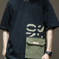 Men's Summer Loose Plus Size Pocket Printed Top T-shirt With Short Sleeves