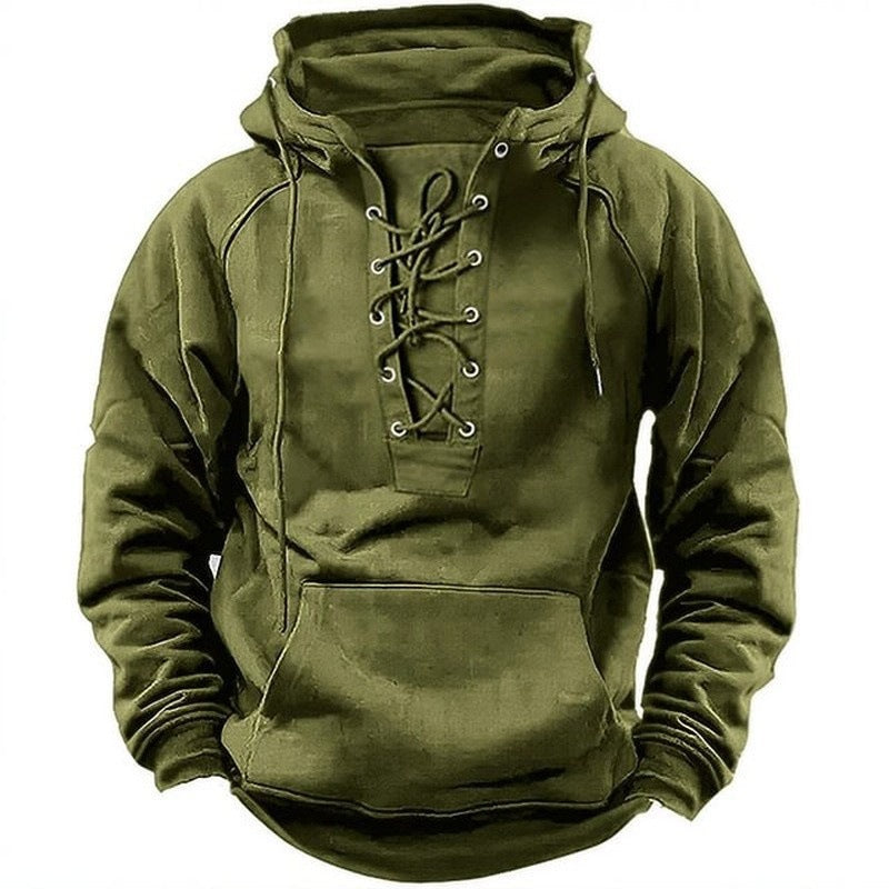Men's Lace-Up Sports Hoodie  Casual Pocket Sweatshirt