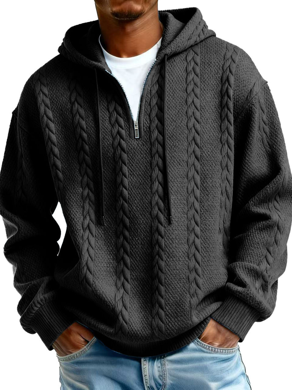 Fashionable Half-zip Hooded Sweatshirt With Long Sleeves