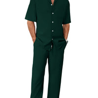 Men's Short Sleeve Shirt & Pants Set | Casual Lapel Two-Piece Trouser Suit