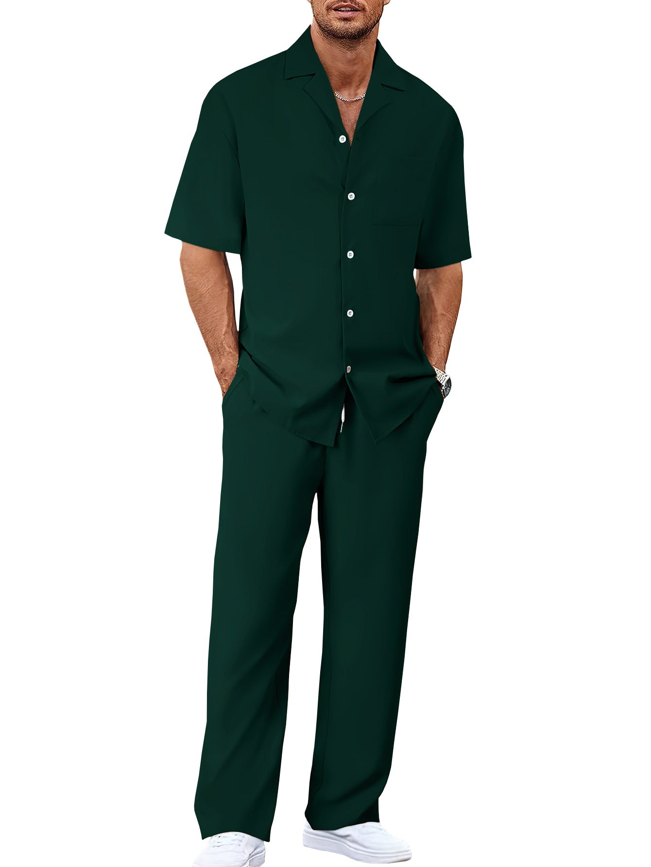 Men's Short Sleeve Shirt & Pants Set | Casual Lapel Two-Piece Trouser Suit