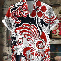 Mens Printed Short-Sleeve Stand-Up Collar Top