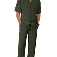 Men's Short Sleeve Shirt & Pants Set | Casual Lapel Two-Piece Trouser Suit
