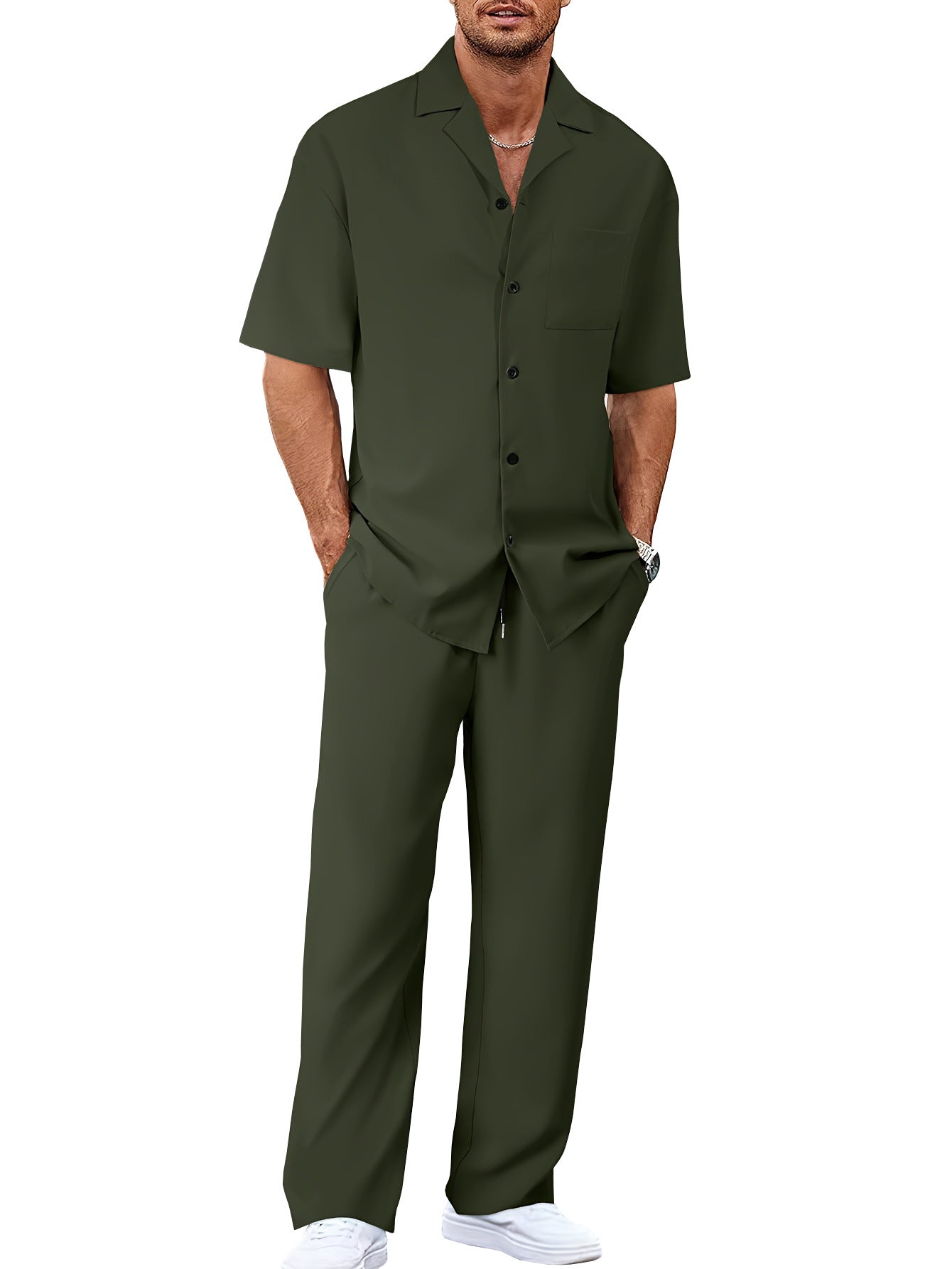 Men's Short Sleeve Shirt & Pants Set | Casual Lapel Two-Piece Trouser Suit