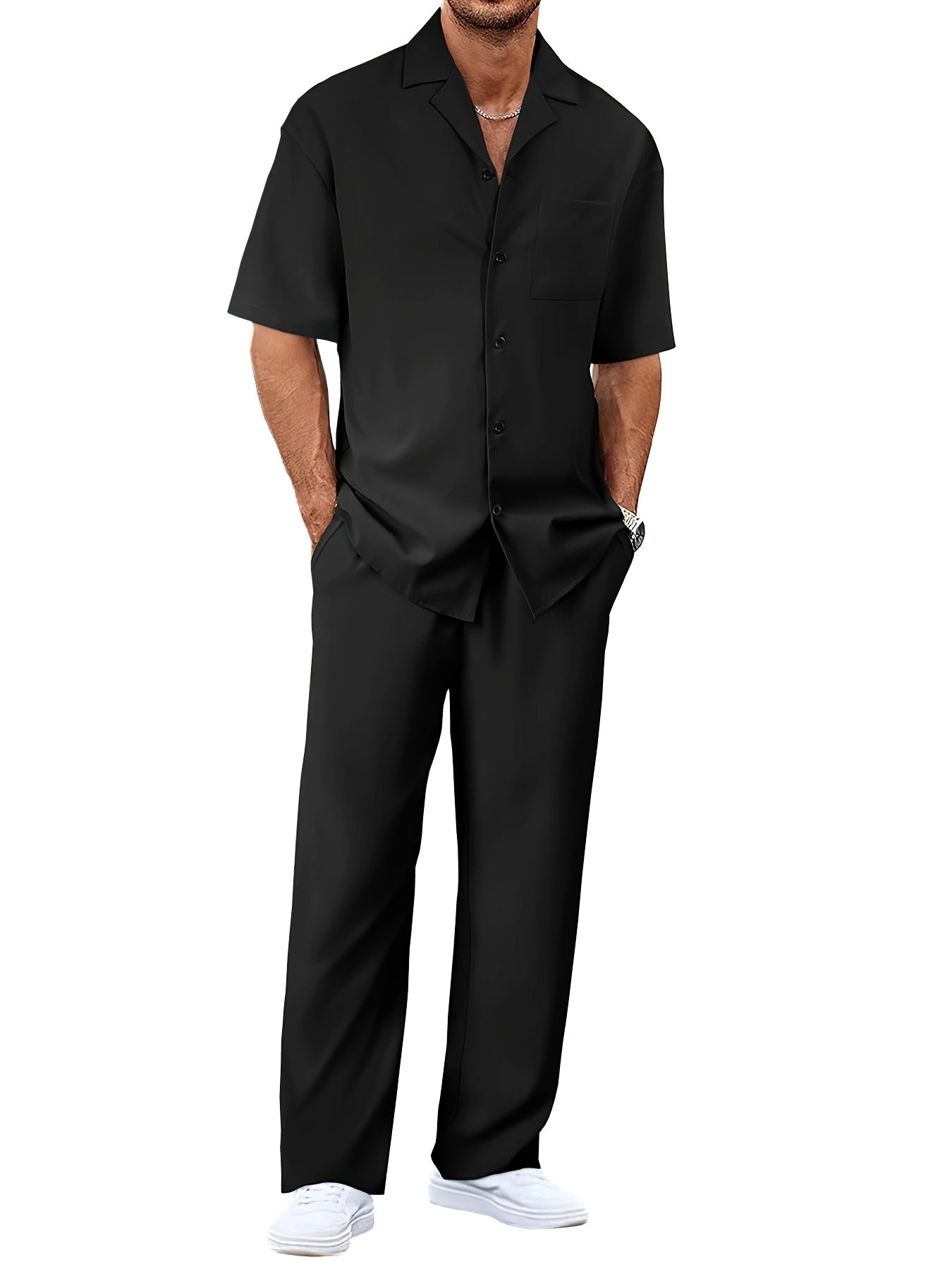 Men's Short Sleeve Shirt & Pants Set | Casual Lapel Two-Piece Trouser Suit