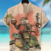 Mens Printed Short-Sleeve Stand-Up Collar Top