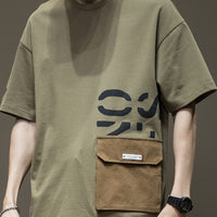 Men's Summer Loose Plus Size Pocket Printed Top T-shirt With Short Sleeves