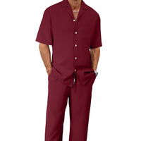 Men's Short Sleeve Shirt & Pants Set | Casual Lapel Two-Piece Trouser Suit