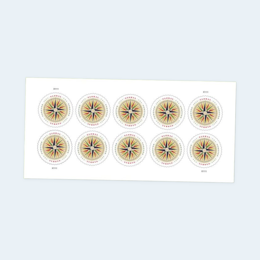2025 1794 Compass Rose Global Forever Stamps: Self-Adhesive Sheet for International Mail, product image 1