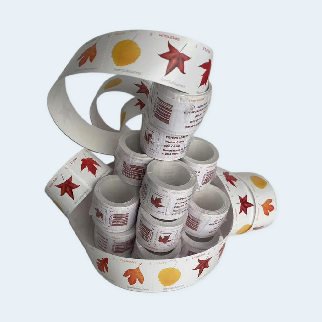 2025 Vibrant Leaves Postcard Stamps: Self-Adhesive Roll for Domestic Postcards, product image 1