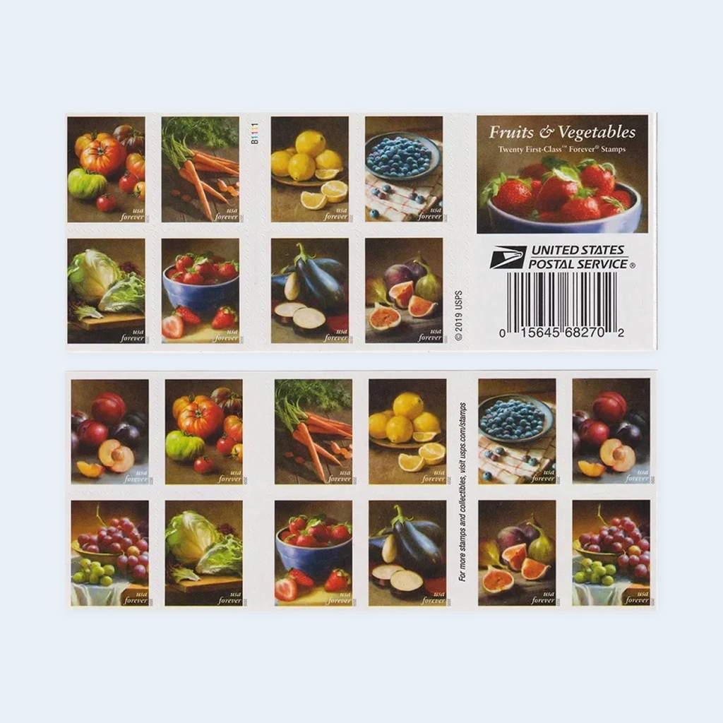 2020 Fruits and Vegetables Forever Stamps: Self-Adhesive Booklet for First-Class Mail, product image 1