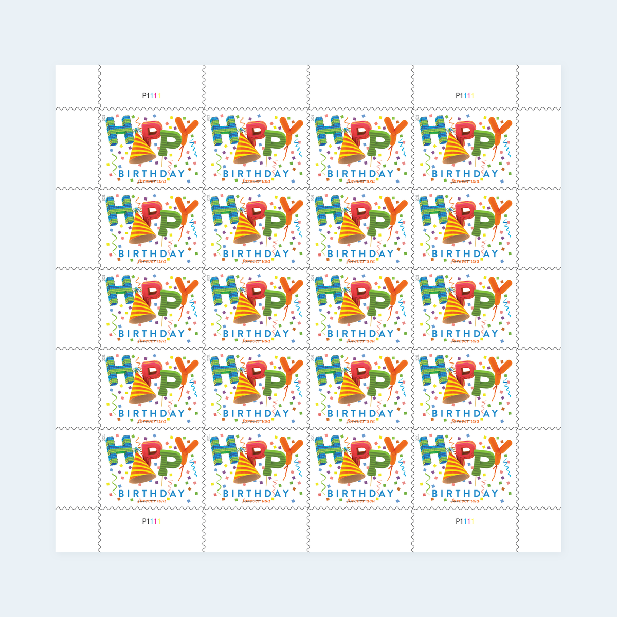 2021 Happy Birthday Forever Stamps: Self-Adhesive Sheet for First-Class Mail, product image 1