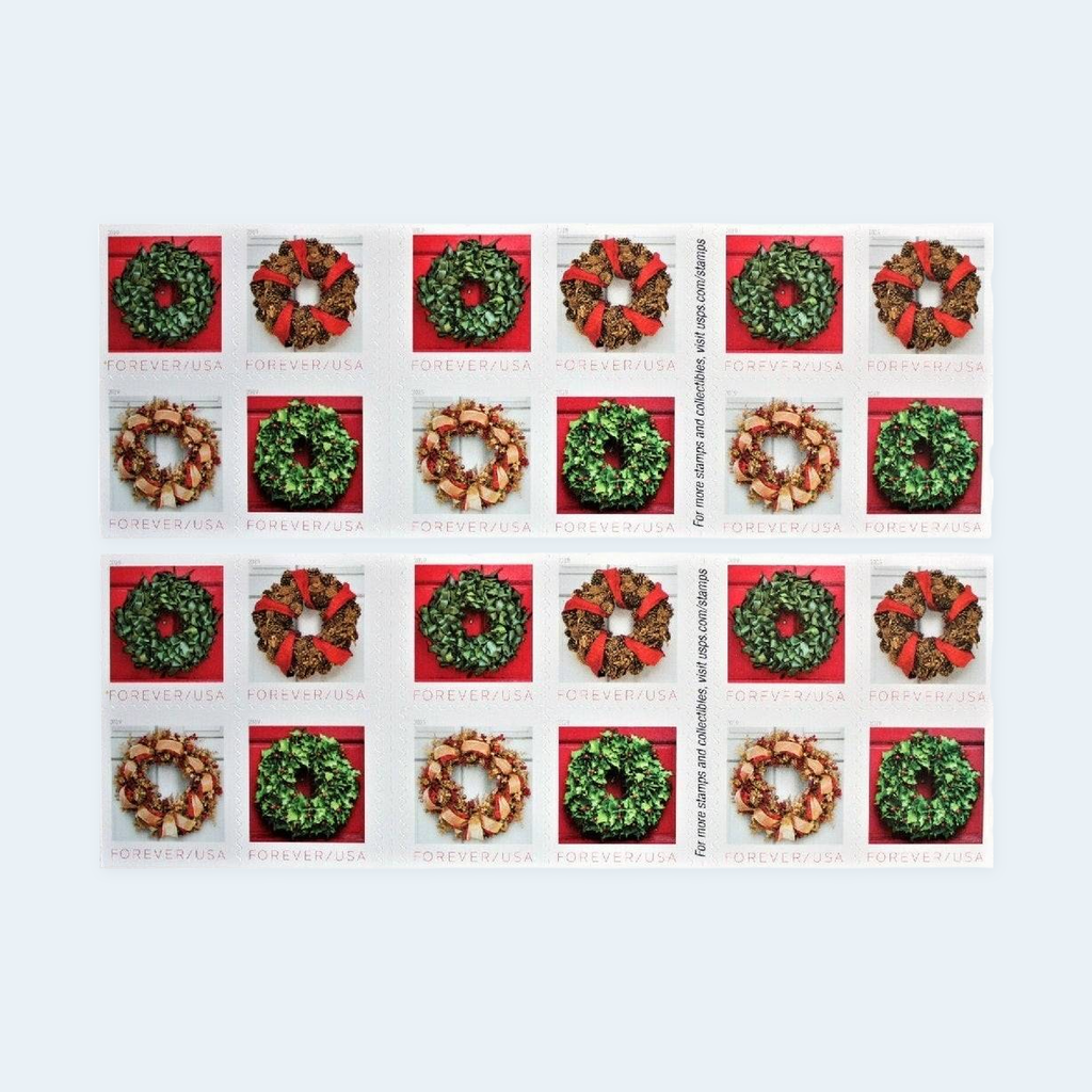 2019 Holiday Wreaths Forever Stamps: Self-Adhesive Booklet for First-Class Mail, product image 1