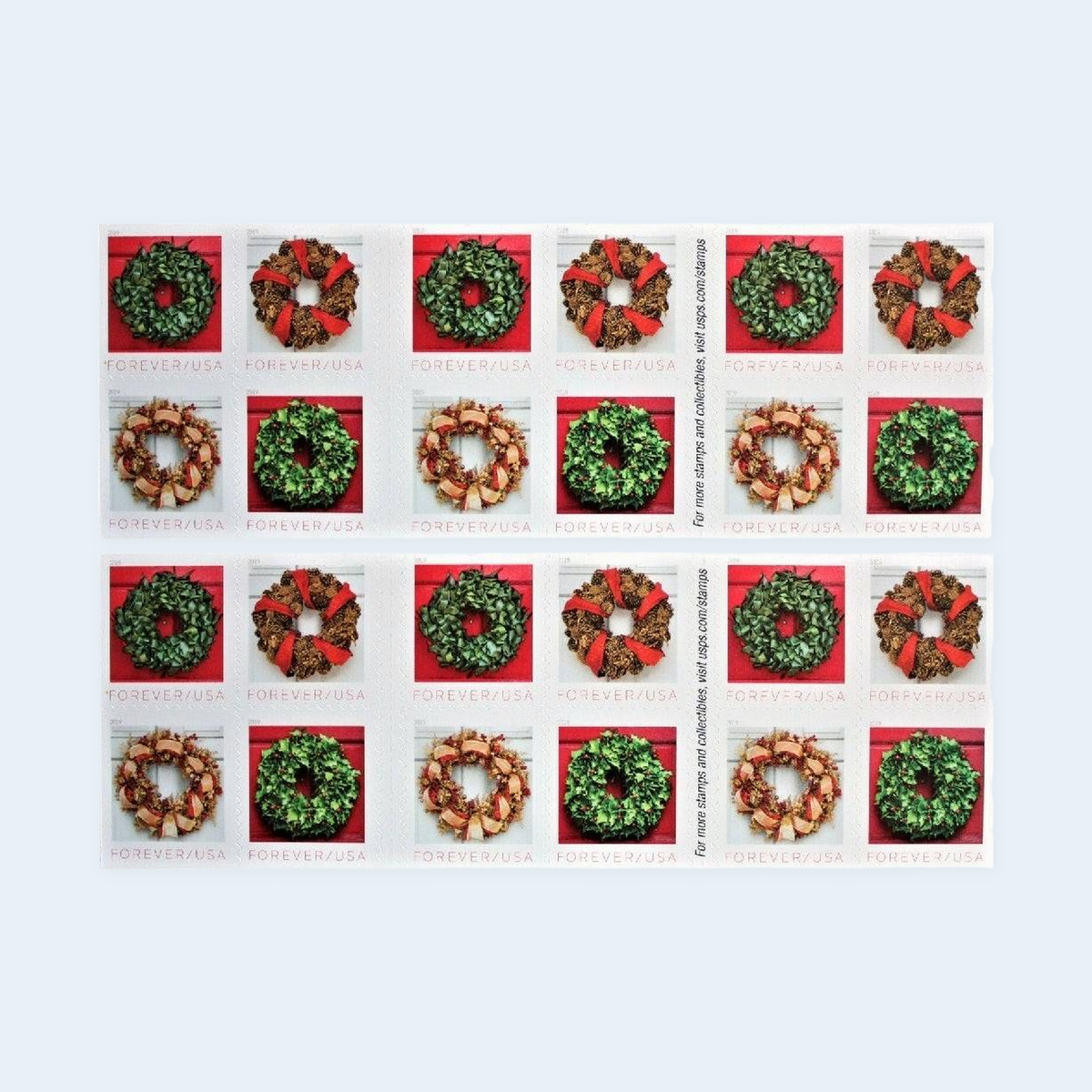 2019 Holiday Wreaths Forever Stamps: Self-Adhesive Booklet for First-Class Mail, product image 1