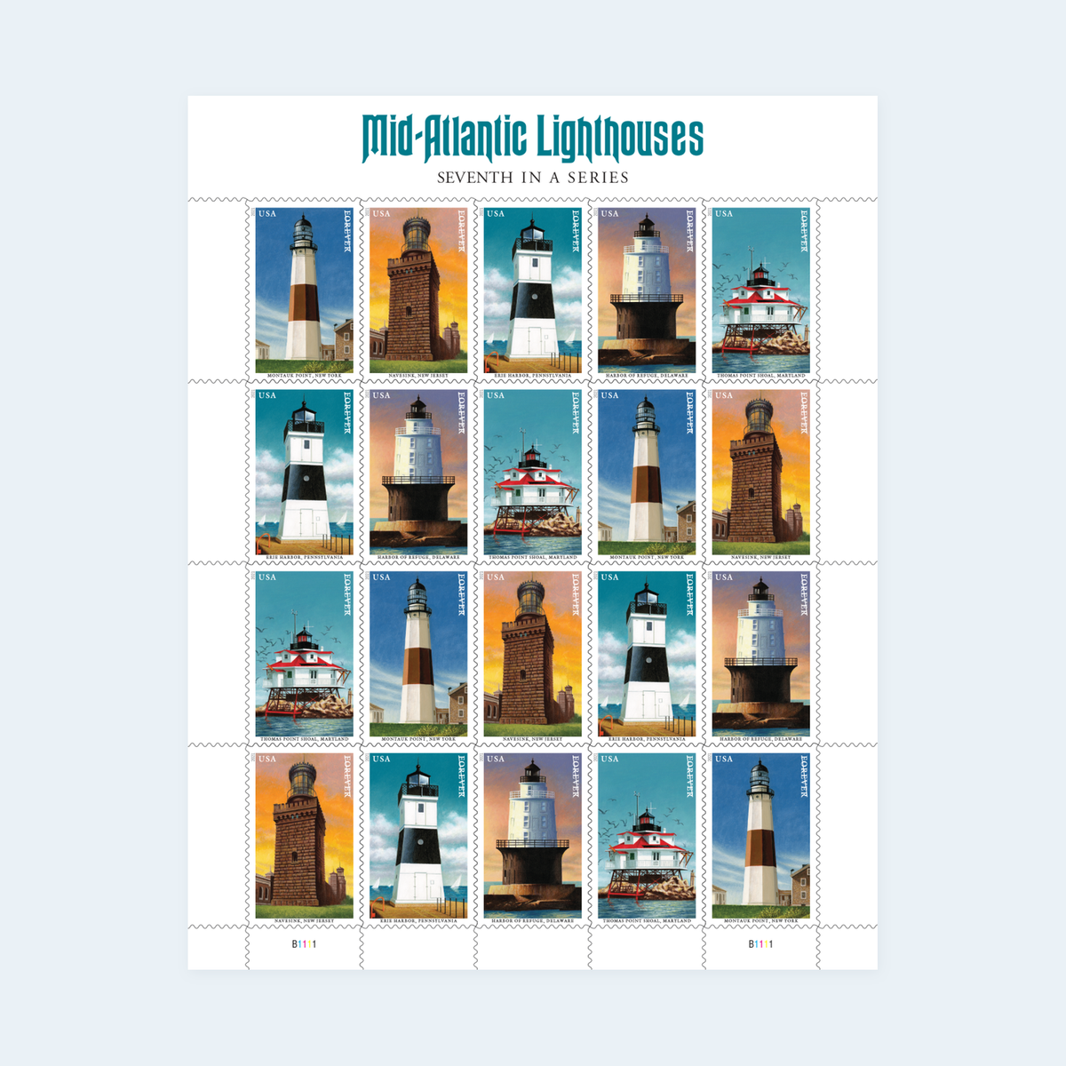 2021 Mid-Atlantic Lighthouses Forever Stamps: Self-Adhesive Sheet for First-Class Mail, product image 1