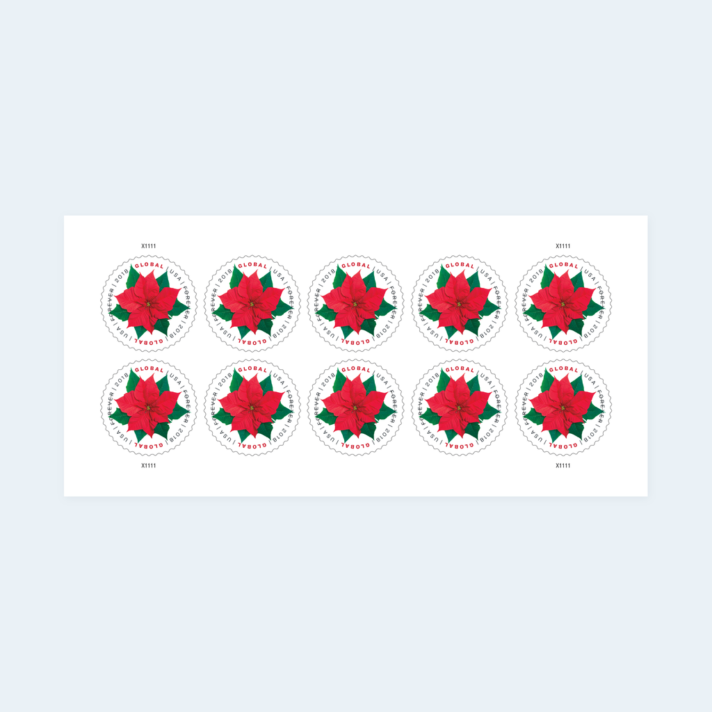 2018 Poinsettia Global Forever Stamps: Self-Adhesive Sheet for International Mail, product image 1
