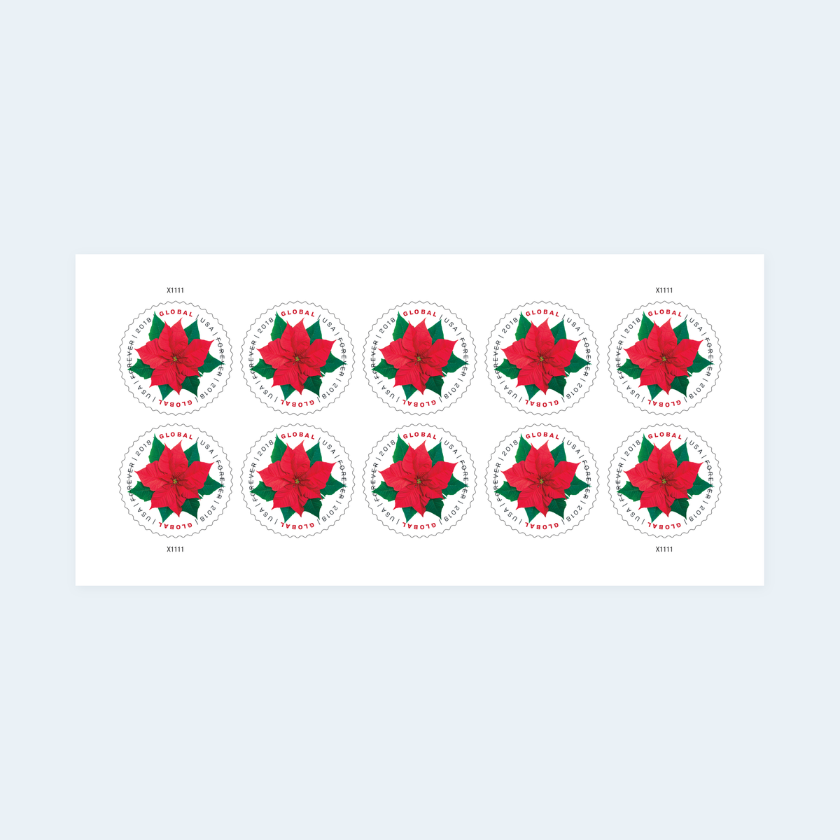 2018 Poinsettia Global Forever Stamps: Self-Adhesive Sheet for International Mail, product image 1